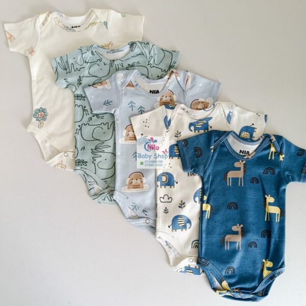 Multicolor Short Sleeve Cotton Baby Onesies (5 Pack) - Image 21