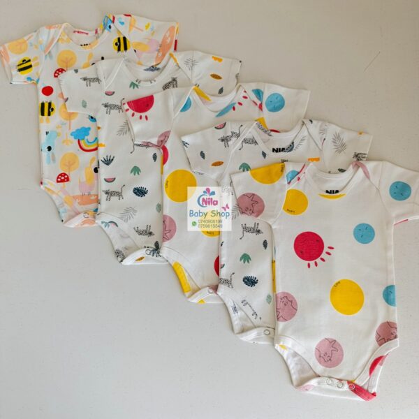 Multicolor Short Sleeve Cotton Baby Onesies (5 Pack)