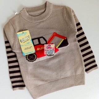 Kids Cartoon Patched Cotton Blend Casual Sweater - Brown
