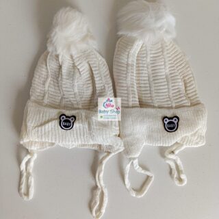 Baby Hat Cute Warm Knit Pompom Woolen Beanie Cap - White