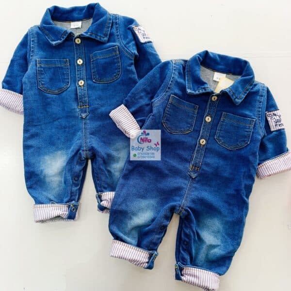 Children Denim Overalls Jumpsuit Cotton Lined Lightweight Denim Bow Romper