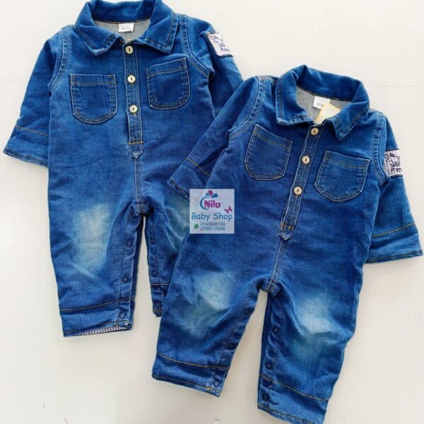 Children Denim Overalls Jumpsuit Cotton Lined Lightweight Denim Bow Romper - Image 2