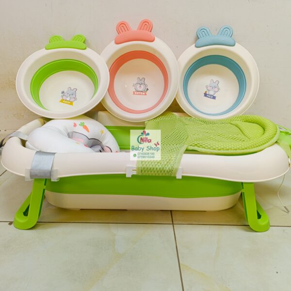 4PCS Smart Silicone Infant Bath Set – Real-Time Temperature Monitor, Non-Slip Folding Bathtub & Ergonomic Foot Basin