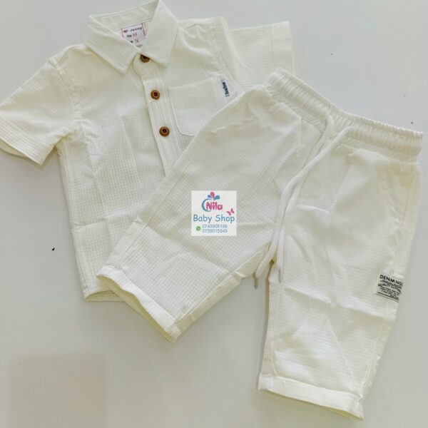 Boys Summer Outfits Casual Style 2 Piece Set Solid Waffle Knit Button Down Short Sleeve Shirt + Elastic Waist Shorts - Image 4