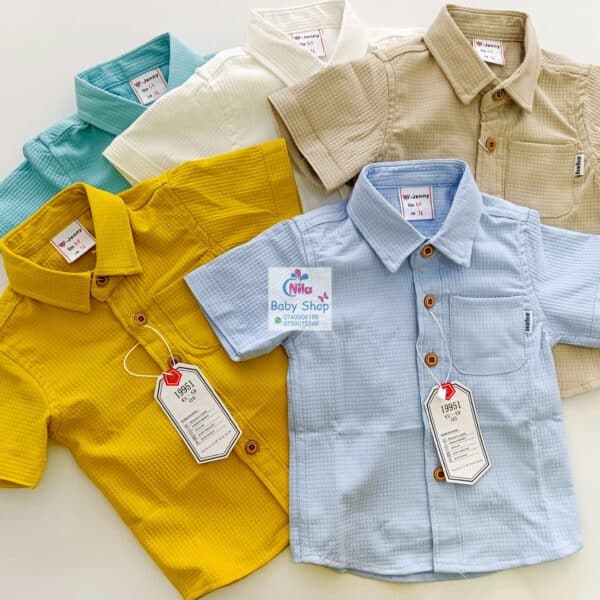 Boys Summer Outfits Casual Style 2 Piece Set Solid Waffle Knit Button Down Short Sleeve Shirt + Elastic Waist Shorts - Image 8