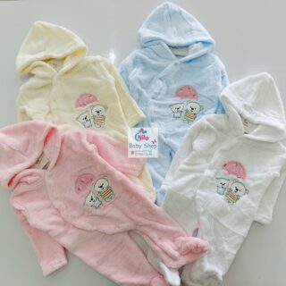 Cartoon Bear Print Mid-Warm Long-Sleeve Cotton Romper