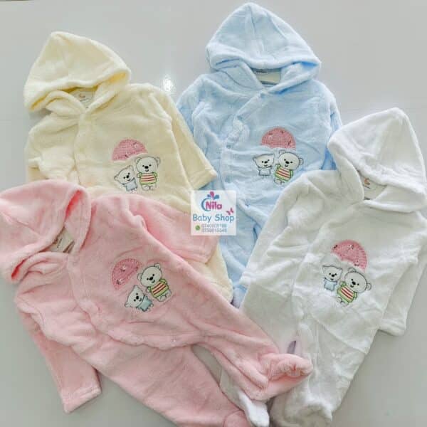 Cartoon Bear Print Mid-Warm Long-Sleeve Cotton Romper