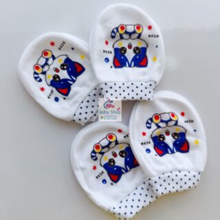 White Cotton Baby Mittens - Navy blue