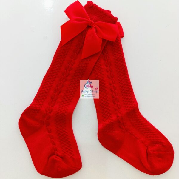Baby Girls Ribbon Bow Knot Decor Comfy Knee High Socks - Image 5