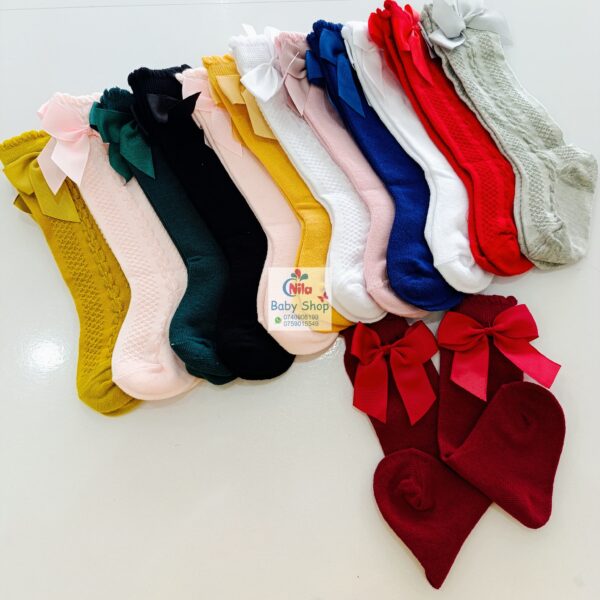 Baby Girls Ribbon Bow Knot Decor Comfy Knee High Socks