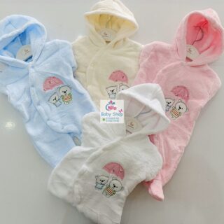 Cartoon Bear Print Mid-Warm Long-Sleeve Cotton Romper