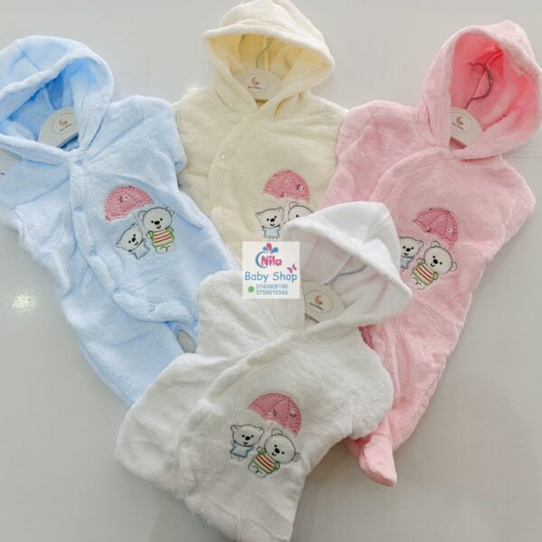 Cartoon Bear Print Mid-Warm Long-Sleeve Cotton Romper