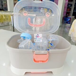 Compact Baby Bottle Drying Rack with Secure Closure and Storage Tray
