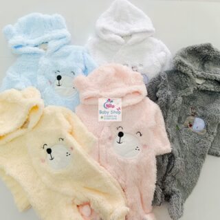 Thick Fleece Jumpsuit Warm Hooded Newborn Baby Bear Onesie Footie Romper