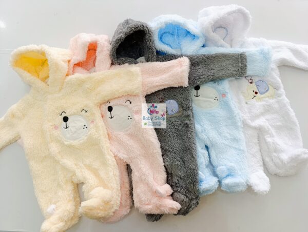 Thick Fleece Jumpsuit Warm Hooded Newborn Baby Bear Onesie Footie Romper - Image 2