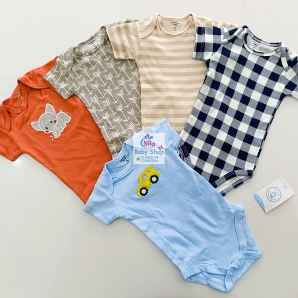 Carter's Unisex 5-Pack Multicolored Cotton Bodysuits - Image 4