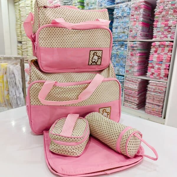 Bear Print Cute 5 In 1 Diaper Bag Set With A Changing Mat - Image 5