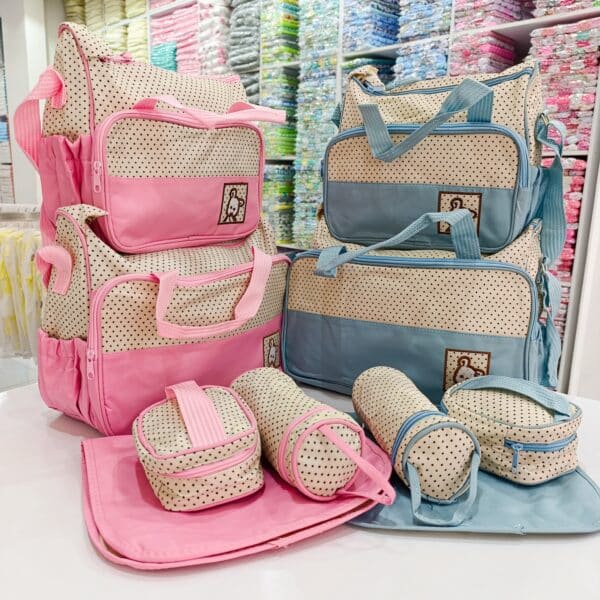 Bear Print Cute 5 In 1 Diaper Bag Set With A Changing Mat - Image 12