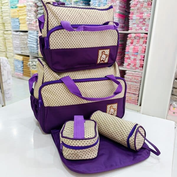 Bear Print Cute 5 In 1 Diaper Bag Set With A Changing Mat - Image 3
