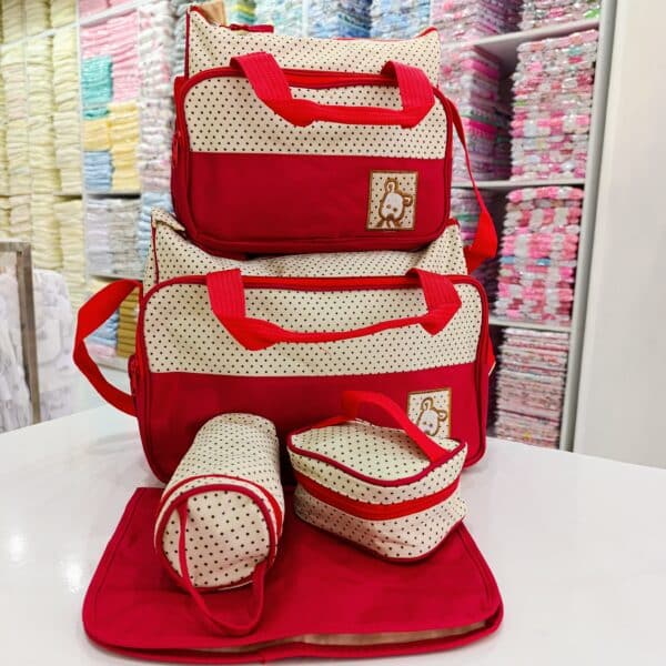 Bear Print Cute 5 In 1 Diaper Bag Set With A Changing Mat - Image 4