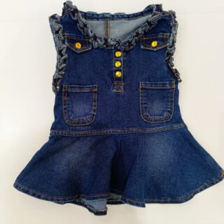 Adorable Sleeveless Denim Baby Dress with Front Pockets & Gold Button Accents