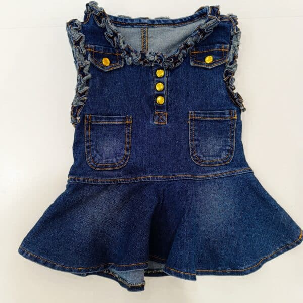 Adorable Sleeveless Denim Baby Dress with Front Pockets & Gold Button Accents