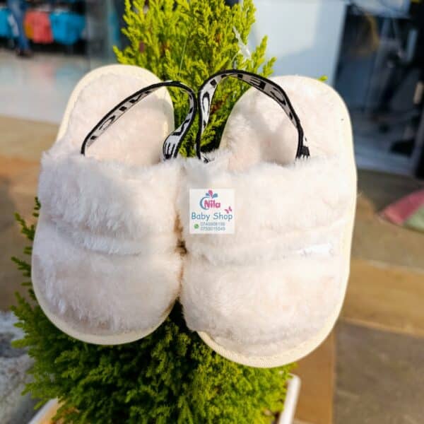 Soft Plush Baby Slippers with Elastic Strap Adorable Fluffy Anti-Slip Sole Baby Sandals - Image 5