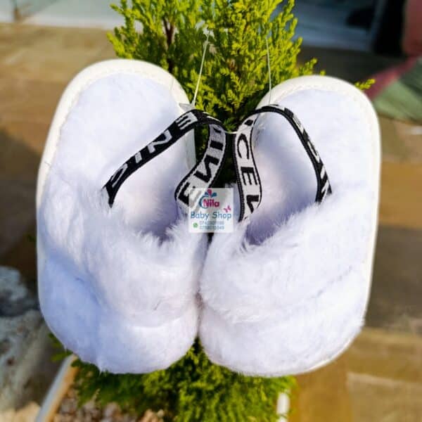 Soft Plush Baby Slippers with Elastic Strap Adorable Fluffy Anti-Slip Sole Baby Sandals
