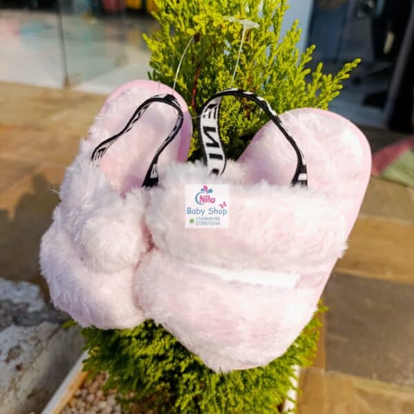 Soft Plush Baby Slippers with Elastic Strap Adorable Fluffy Anti-Slip Sole Baby Sandals - Image 7