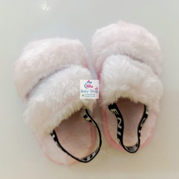Soft Plush Baby Slippers with Elastic Strap Adorable Fluffy Anti-Slip Sole Baby Sandals - Image 2