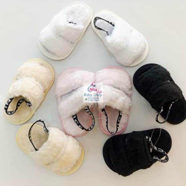 Soft Plush Baby Slippers with Elastic Strap Adorable Fluffy Anti-Slip Sole Baby Sandals - Image 3