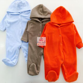 Cozy Fleece Baby Romper with Hood Warm Footed Jumpsuit with Snap Buttons