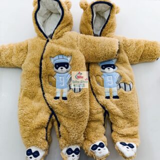 Newborn Baby Cute Multicolor Jumpsuit Long Sleeve Hooded Romper - Brown