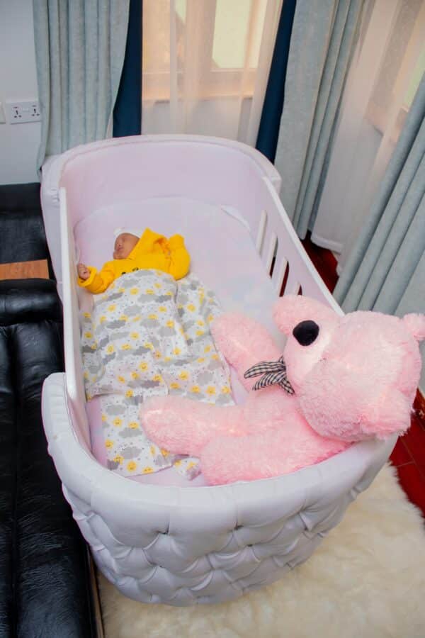 Elegant Designer Baby Cot with Satin-Cushioned Panels and Canopy Drape - Image 4