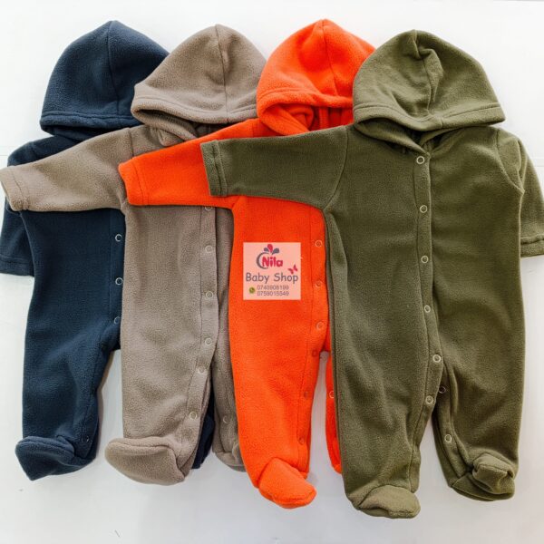 Cozy Fleece Baby Romper with Hood Warm Footed Jumpsuit with Snap Buttons