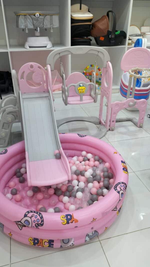 Kids 4 in 1 Playset with Slide, Swing, Basketball Hoop and Ball Pit