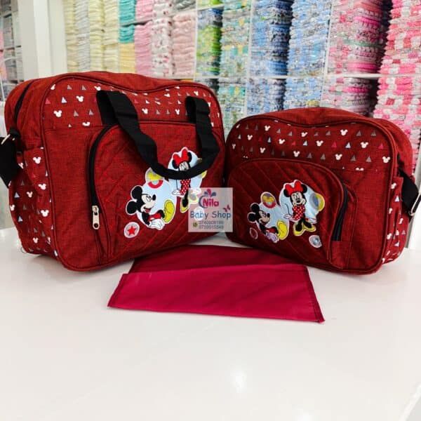 Mickey & Minnie Baby Diaper Bag with Changing Mat – Multi-Pocket Travel Organizer - Image 3
