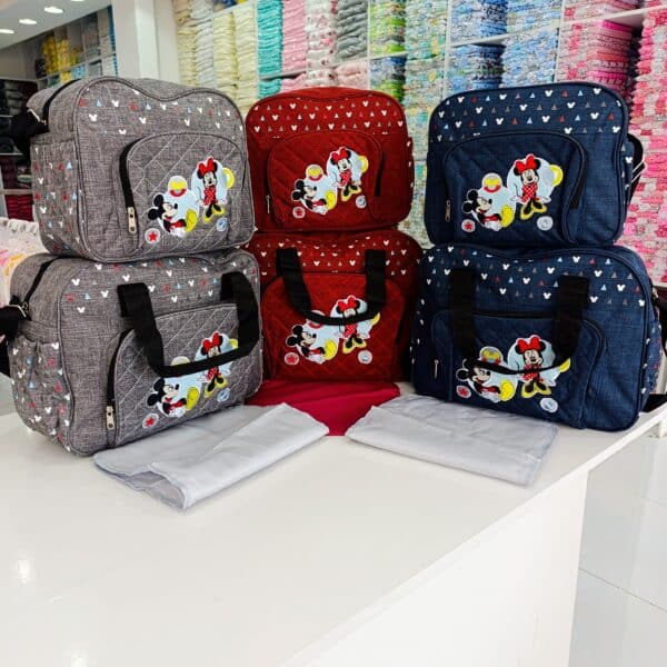 Mickey & Minnie Baby Diaper Bag with Changing Mat – Multi-Pocket Travel Organizer