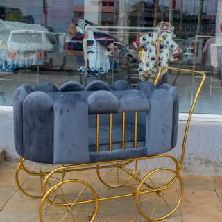 Luxury Velvet Baby Bassinet Stroller – Gold Frame