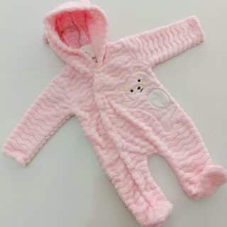 Baby Romper Buttoned Hooded Overall One Piece Bodysuit - Pink