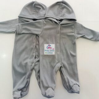 Cozy Fleece Baby Romper with Hood Warm Footed Jumpsuit with Snap Buttons - Grey