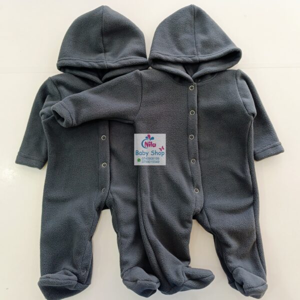 Cozy Fleece Baby Romper with Hood Warm Footed Jumpsuit with Snap Buttons - Image 2