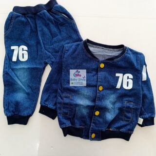 Baby Denim Outfit Set – Stylish Jacket with 76 Print and Matching Pants