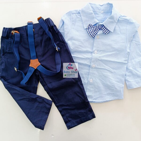 Baby Boy Formal Outfit Set with Suspenders and Bow Tie – Shirt and Pants - Image 4