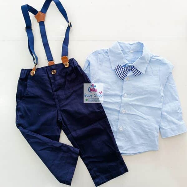 Baby Boy Formal Outfit Set with Suspenders and Bow Tie – Shirt and Pants - Image 3