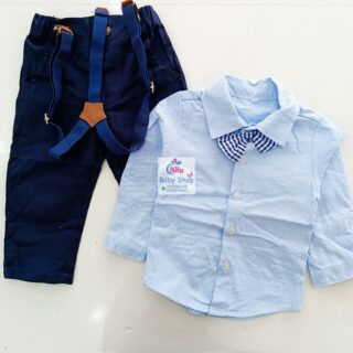 Baby Boy Formal Outfit Set with Suspenders and Bow Tie – Shirt and Pants