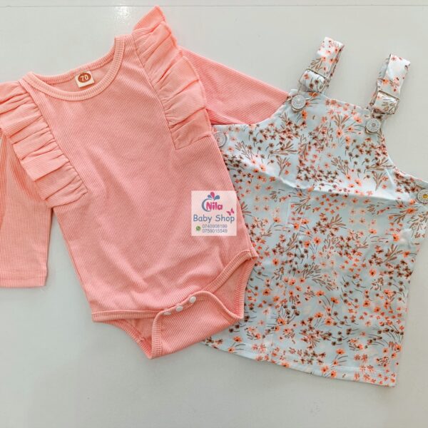 Baby Girl Overall Dress Set – Stylish Printed Pinafore with Matching Ruffle Sleeve Top (Floral & Leopard Prints) - Image 7