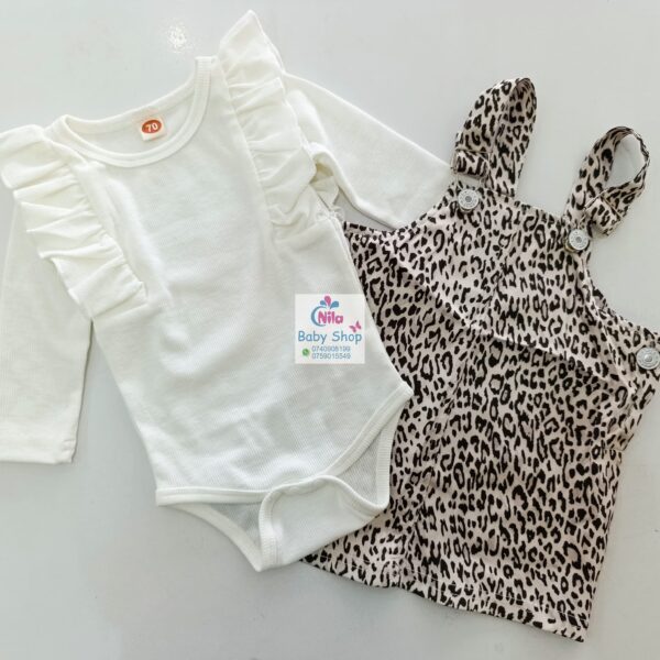 Baby Girl Overall Dress Set – Stylish Printed Pinafore with Matching Ruffle Sleeve Top (Floral & Leopard Prints) - Image 6
