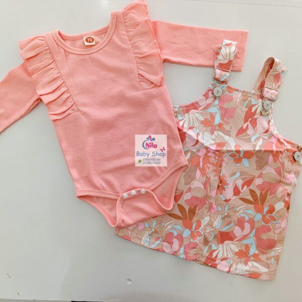 Baby Girl Overall Dress Set – Stylish Printed Pinafore with Matching Ruffle Sleeve Top (Floral & Leopard Prints) - Image 5