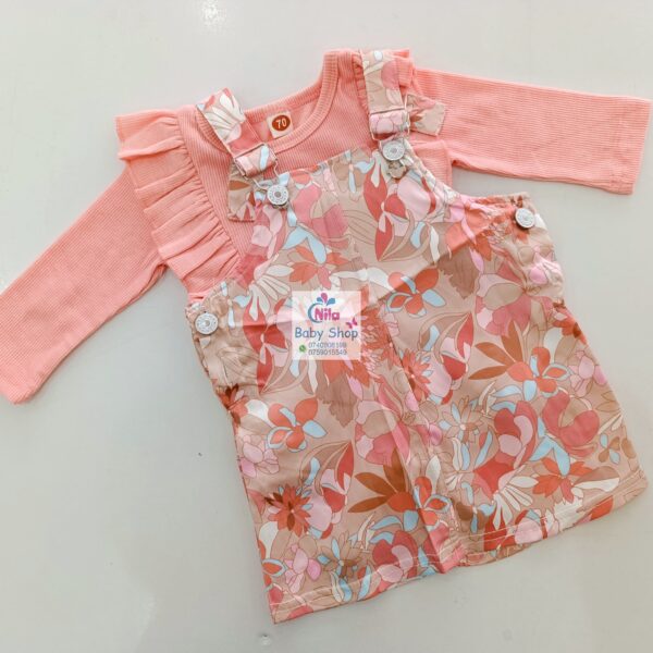 Baby Girl Overall Dress Set – Stylish Printed Pinafore with Matching Ruffle Sleeve Top (Floral & Leopard Prints) - Image 2